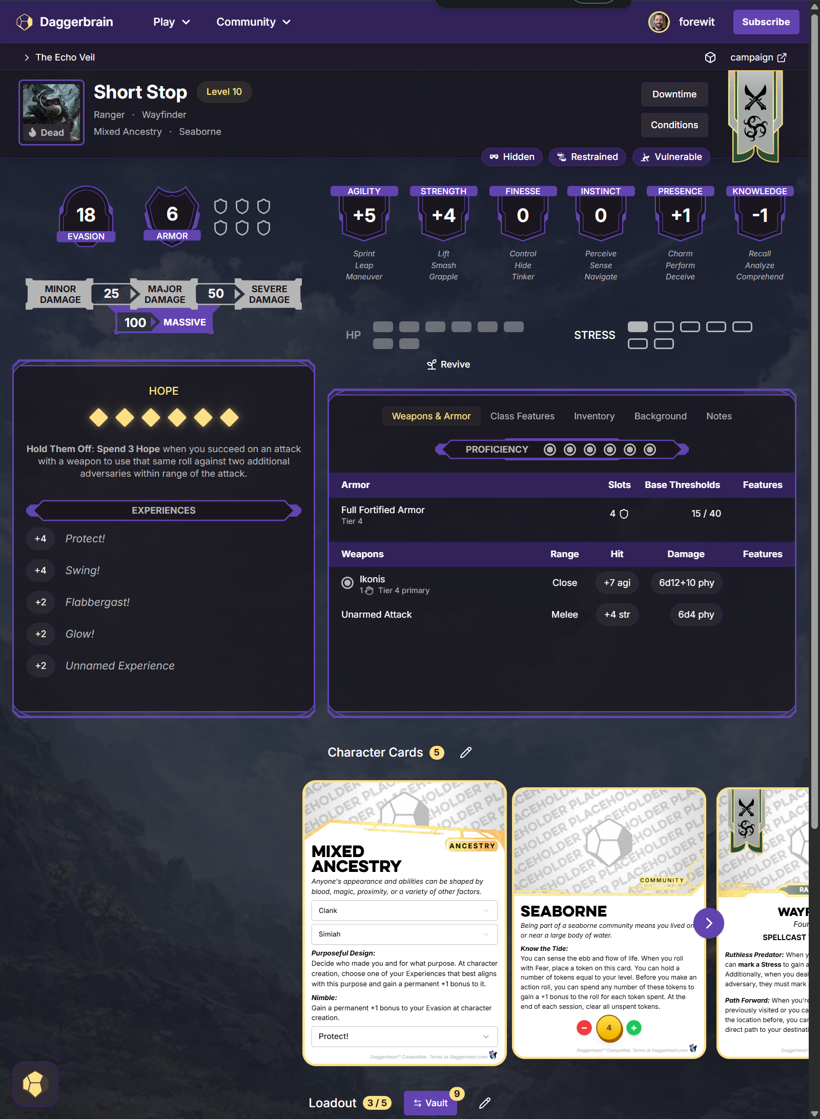 Screenshot of interactive downtime actions